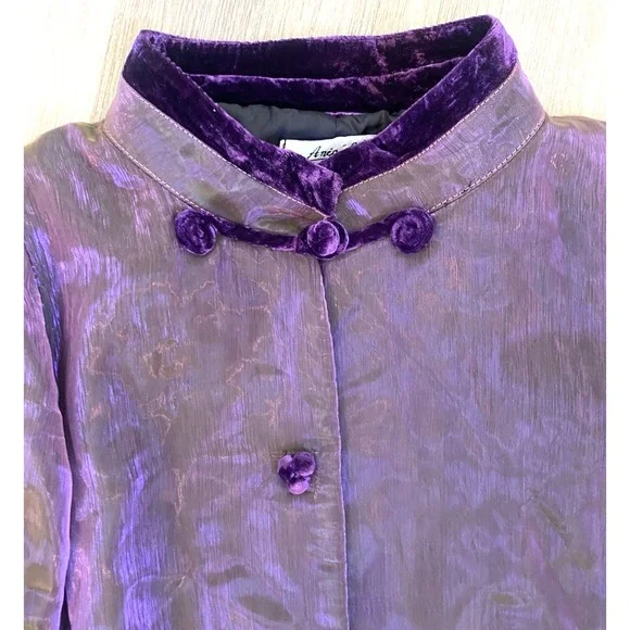 Vintage Anis USA Iridescent Peacock Jacket Kimono L Silk Top Boho Slow Phoebe - Picture 3 of 12